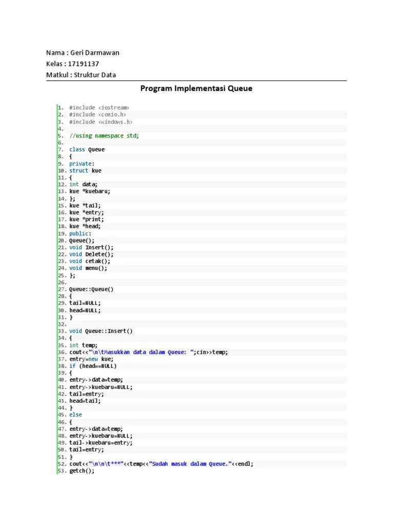 Implementasi Queue Menggunakan Struktur Data Linked List dan Metode