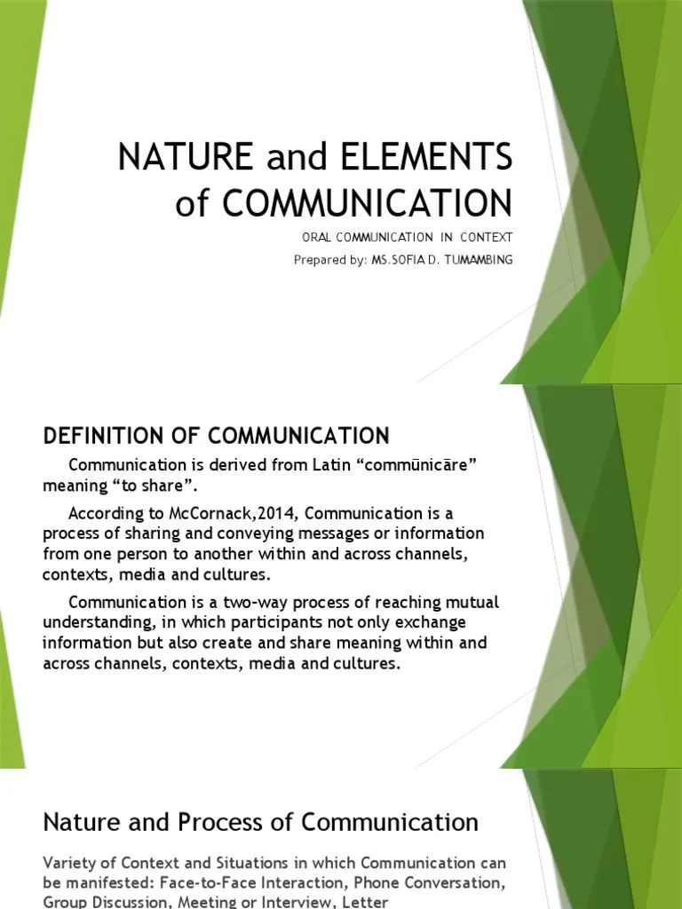 Lesson 1 Nature and Elements of Communication PDF Communication