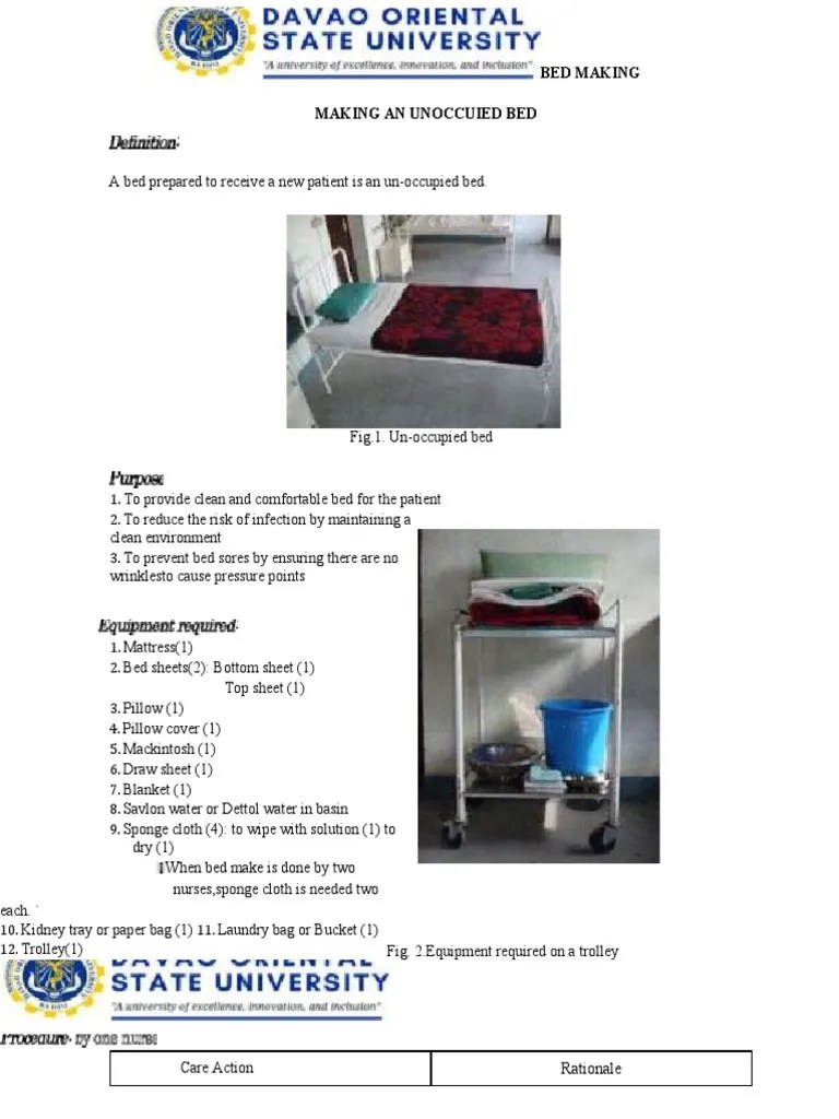 Lecture Demo Guide Unoccupied Bed PDF Bed Hygiene