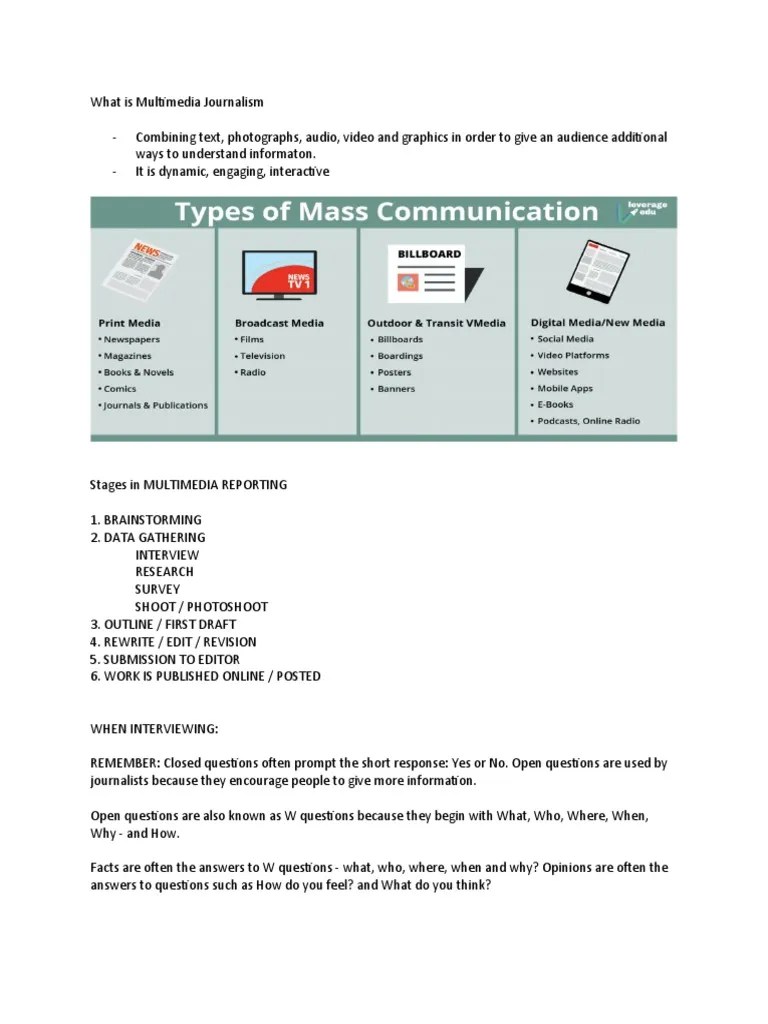 Handout What Is Multimedia Journalism PDF Communication Cognition
