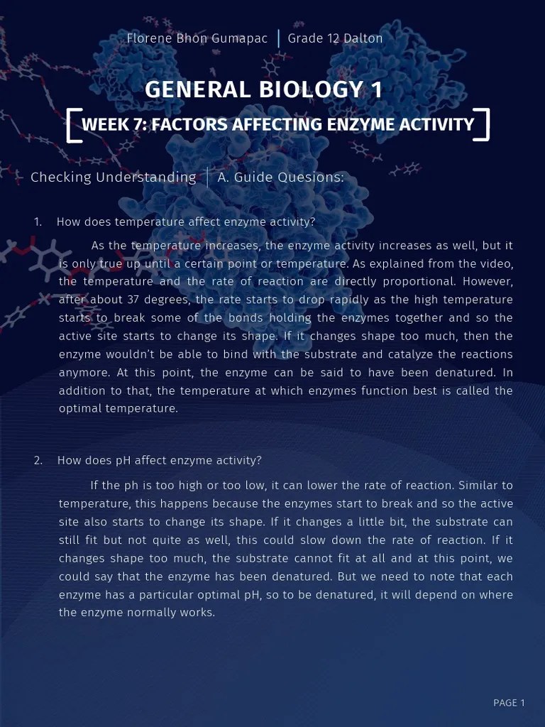 Q2 WEEK 7 Factors Affecting Enzyme Activity PDF Enzyme Substrate (Chemistry)