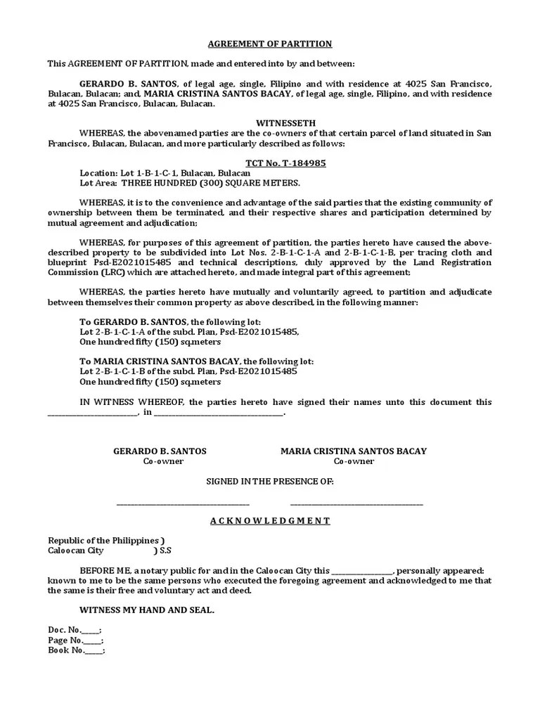 AgreementofPartition PDF Real Estate Natural Resources Law