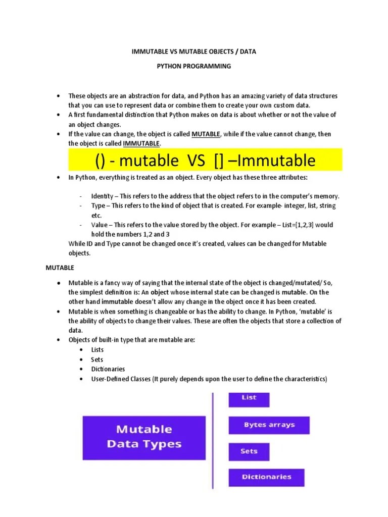 Immutable VS Mutable Objects PDF Data Type String Science)