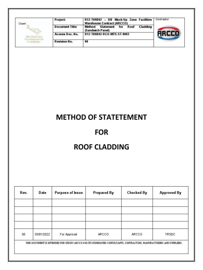 Method Statement Roof Installation 06.01.22 PDF Roof Building Technology