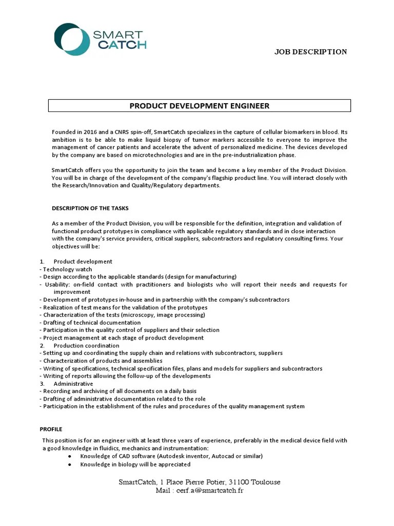 Job Description Product Dev Eng PDF Supply Chain Prototype