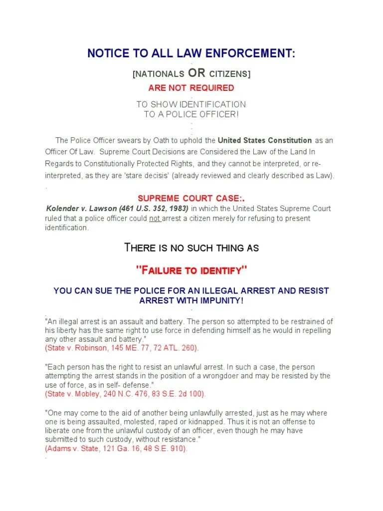 Notice To All Law Enforcement PDF Lawsuit Jury Trial