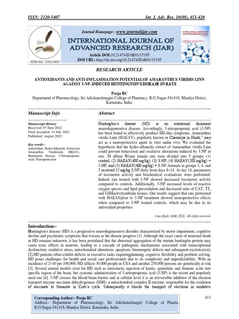 Antioxidants and AntiInflammation Potentialof Amaranthus Viridis Linn