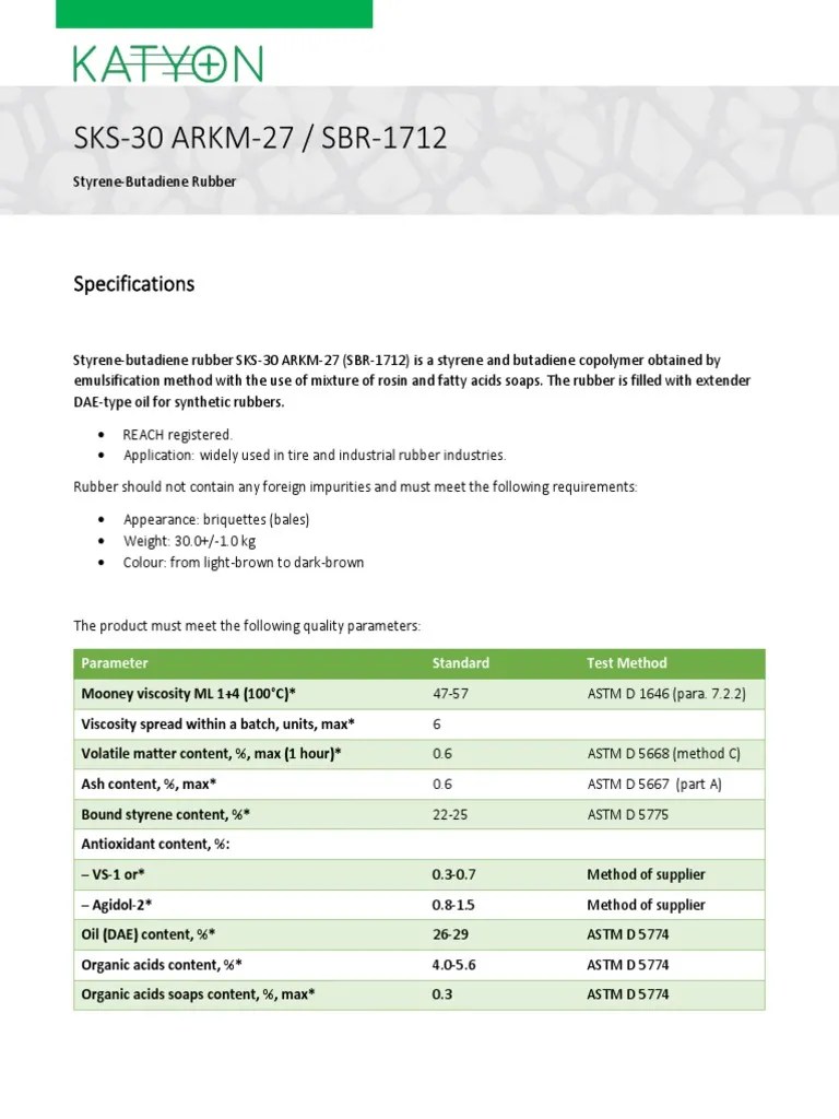SKS 30 Arkm 27 SBR 1712 PDF Natural Rubber Shelf Life