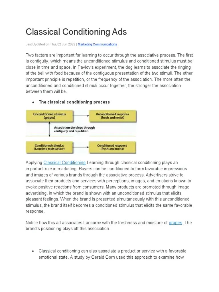 Classical Conditioning Ads PDF Classical Conditioning Advertising