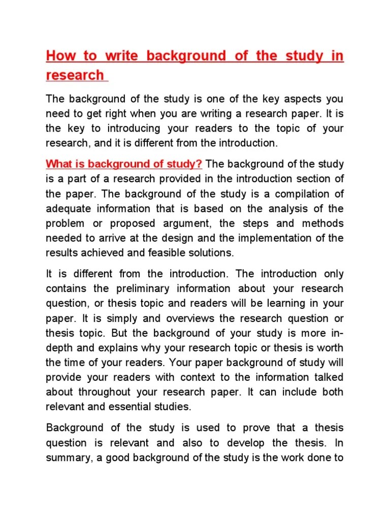 How To Write Background of The Study in Research PDF Thesis Science