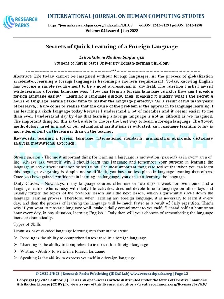 Secrets of Quick Learning of A Foreign Language PDF Foreign