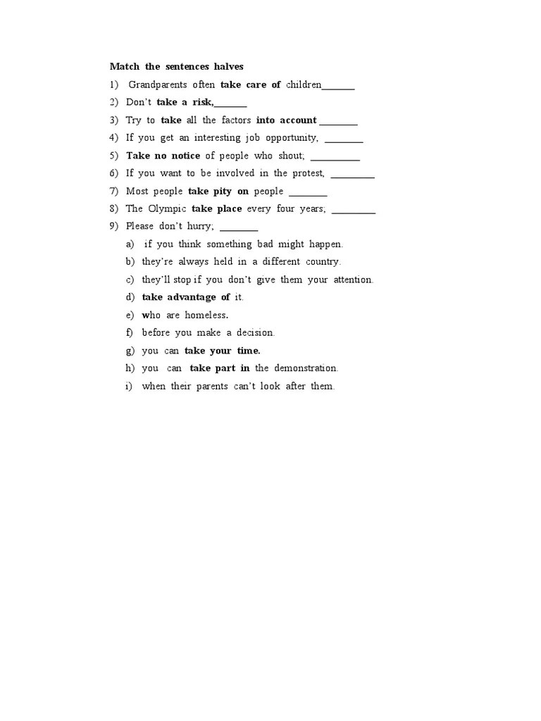 Match the Sentences Halves PDF