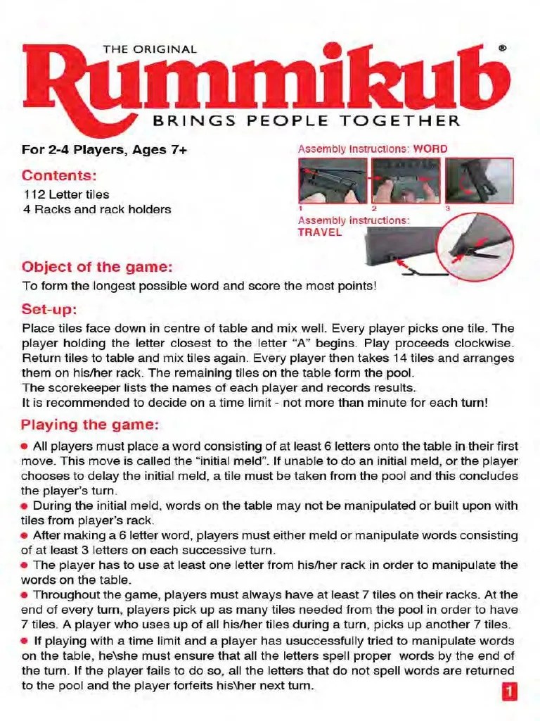 Rummikub Word Instructions PDF