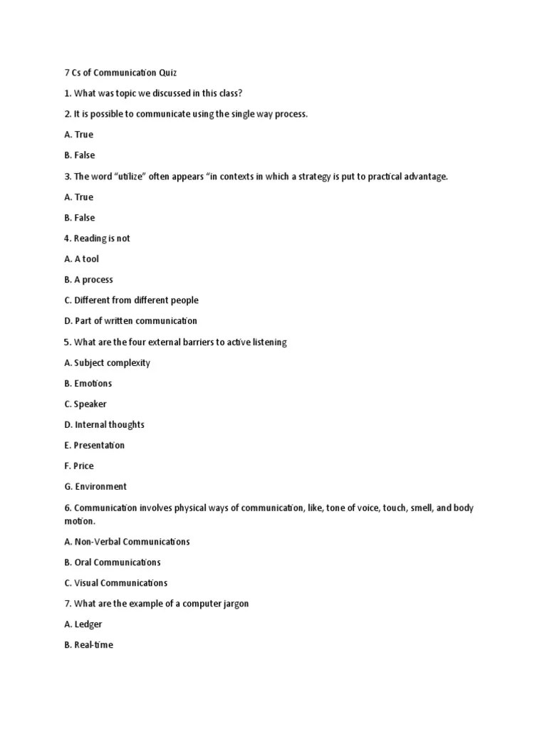 7 Cs of Communication Quiz PDF Communication Conversation