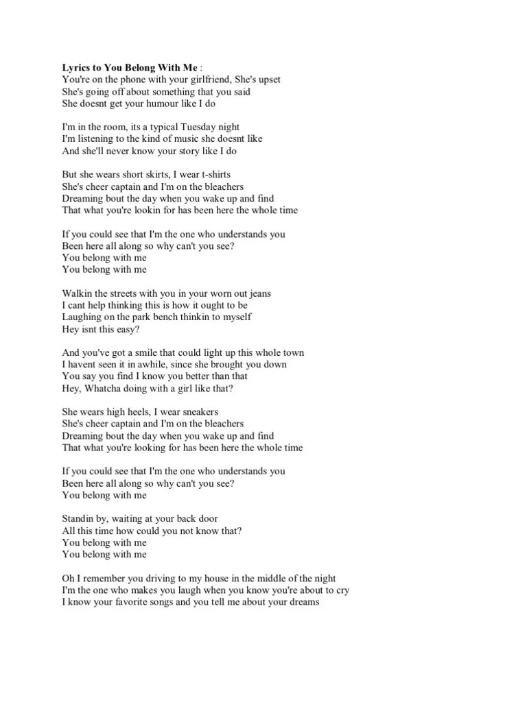 Lyrics To You Belong With Me | PDF