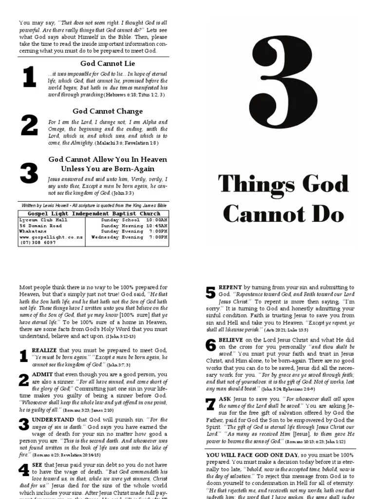 3 Things God Cannot Do PDF Born Again Sin