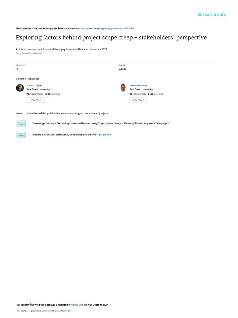 Exploring Factors Behind Project Scope Creep Stakeholders Perspective