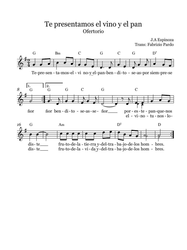 Te Presentamos El Vino y El Pan Partitura Completa PDF