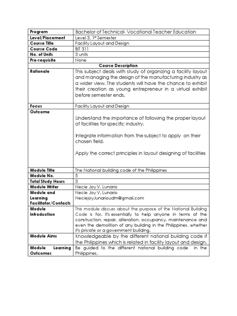 Module 5 The National Building Code of The Philippines PDF Wall Building Code