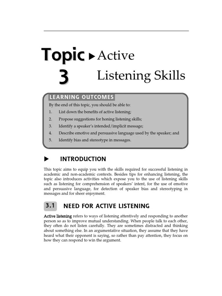 Topic Active Listening Skills Nonverbal Communication Baking