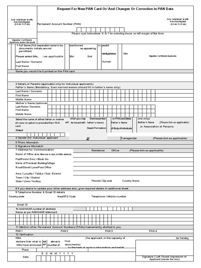 Pan Correction Form Download Free PDF Identity Document