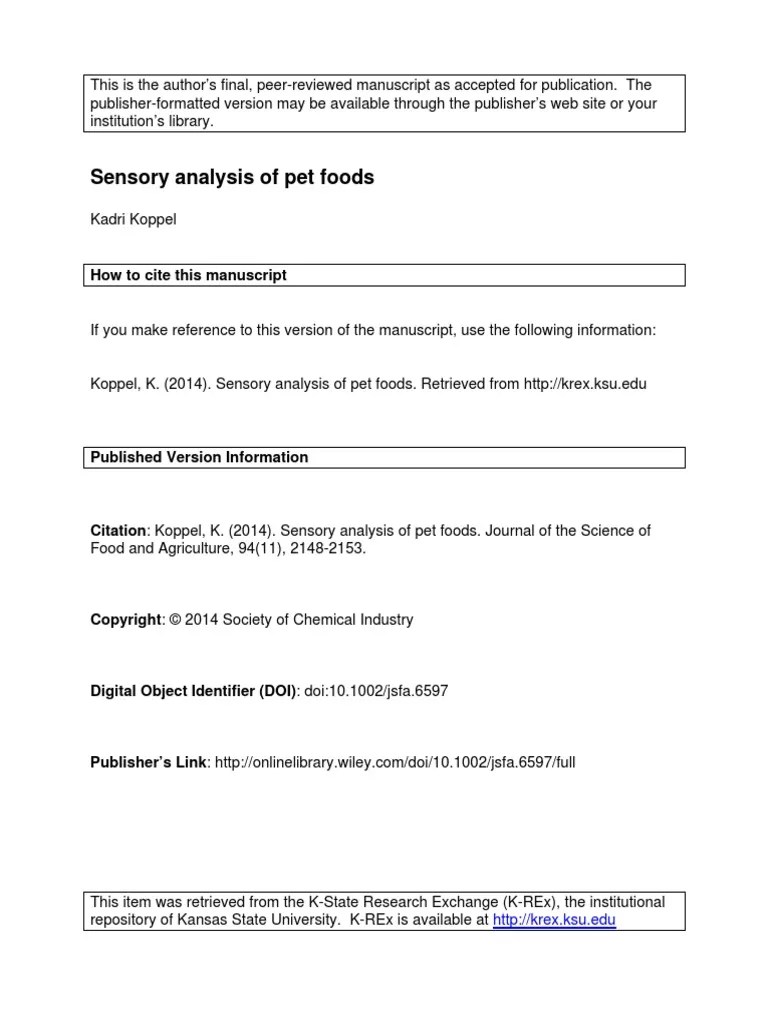 Sensory Analysis of Pet Foods PDF Perception Foods