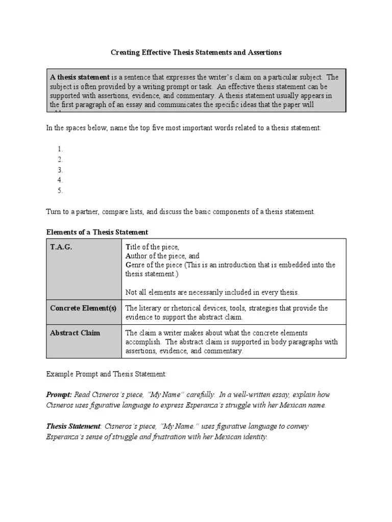 Creating Effective Thesis Statements and Assertions PDF Essays