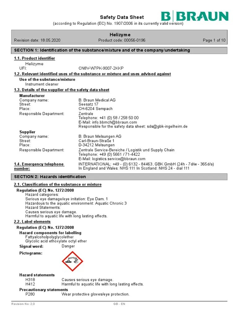 MSDS Helizyme PDF Toxicity Dangerous Goods