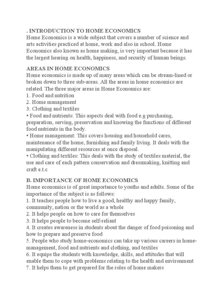 Home Economics Notes PDF Home Economics