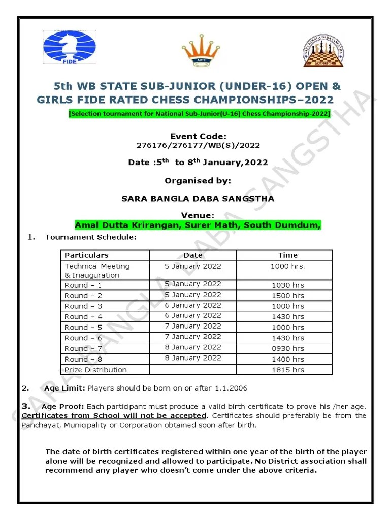 5th Wb State Subjunior 2022_brochure PDF Abstract Strategy Games