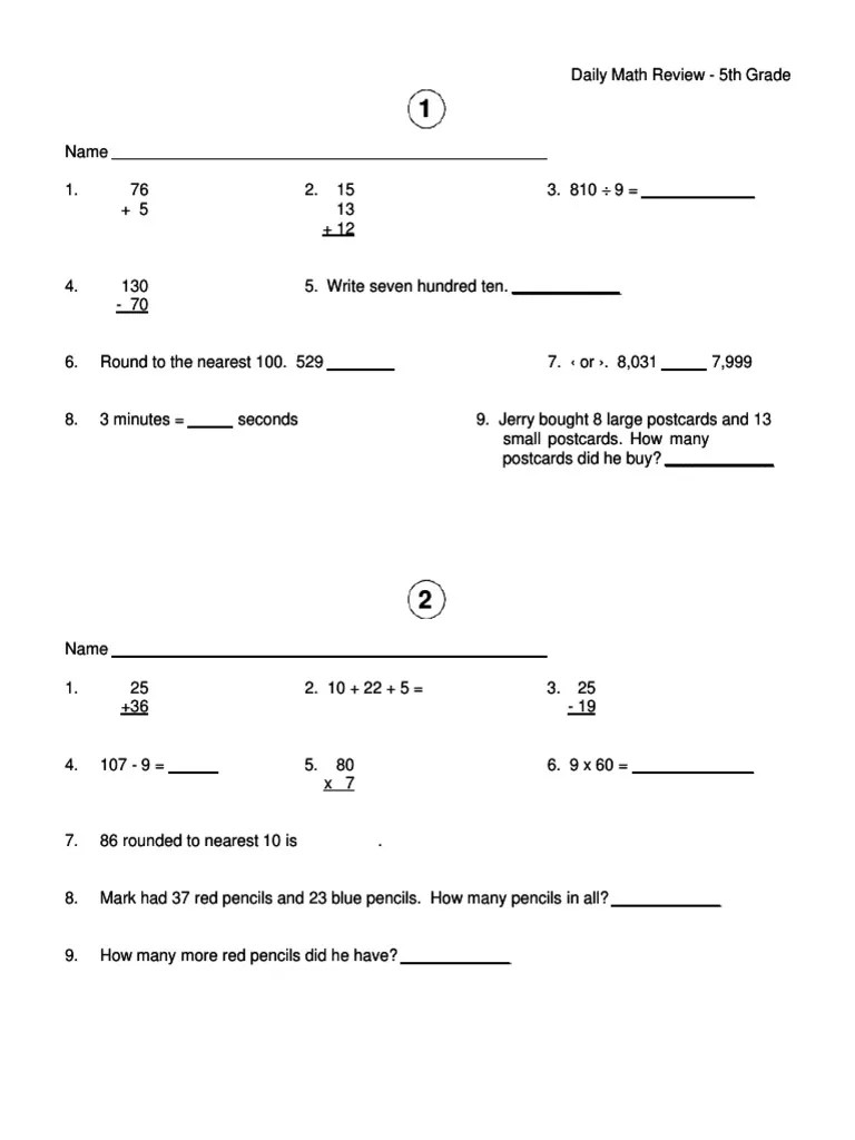 Daily Math Review 5th Grade | PDF