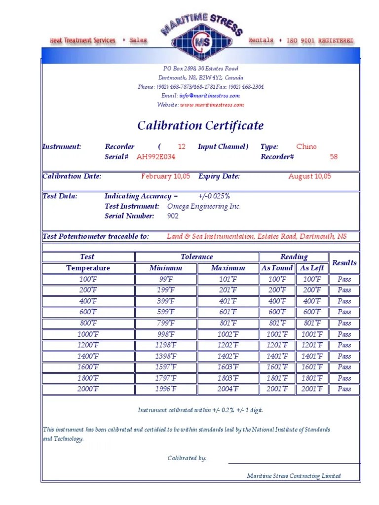Calibration Certificate Sample PDF Calibration Computer Engineering
