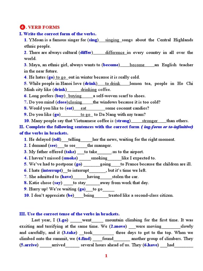 Understanding Verb Forms A Guide to Correct Verb Usage PDF
