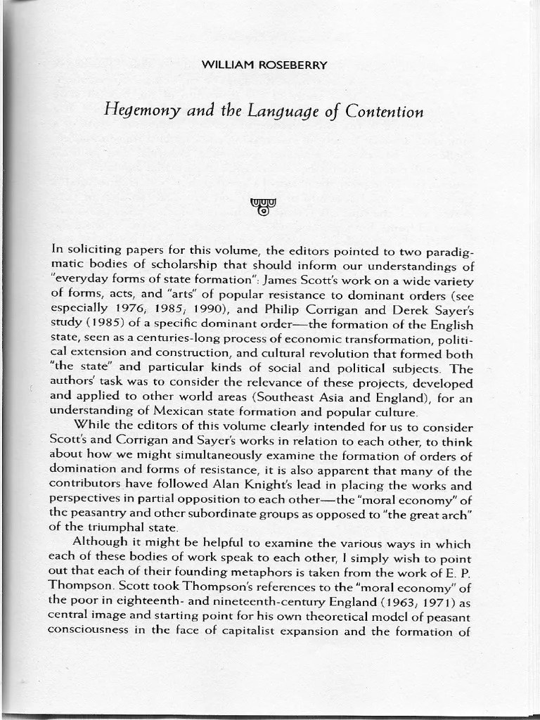 William Roseberry Hegemony and The Language of Contention PDF