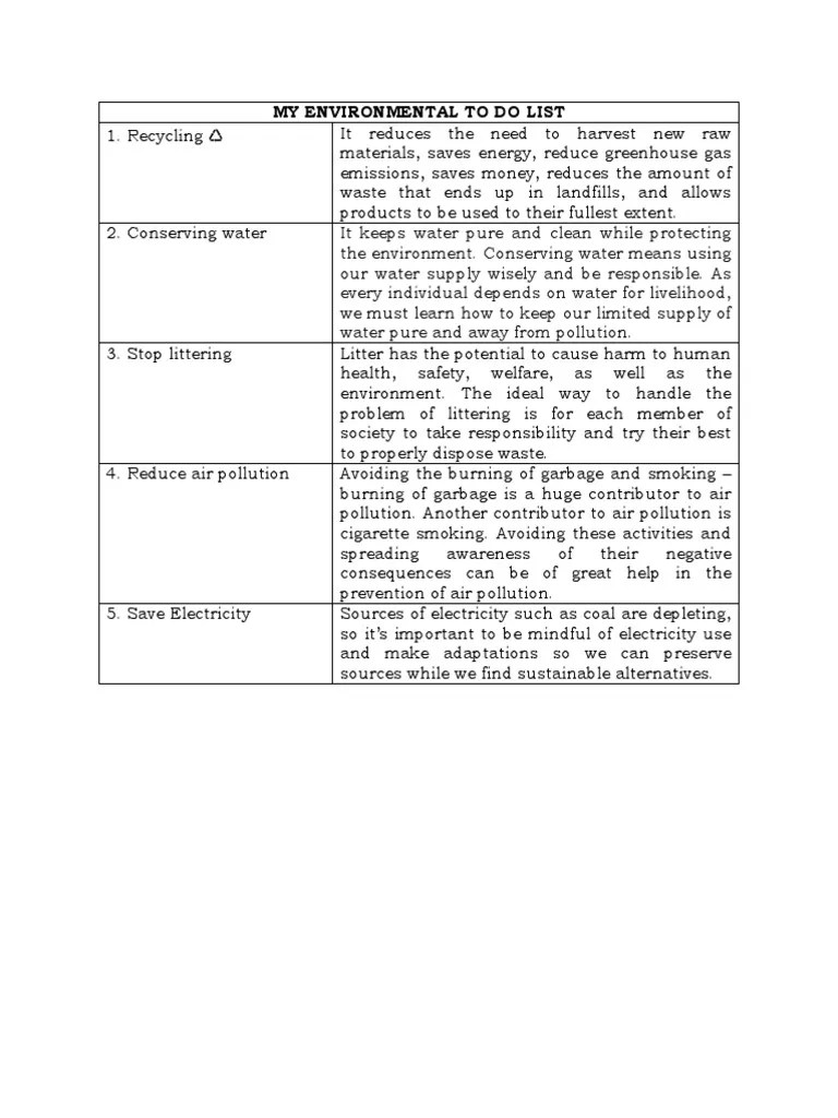 My Environmental To Do List PDF