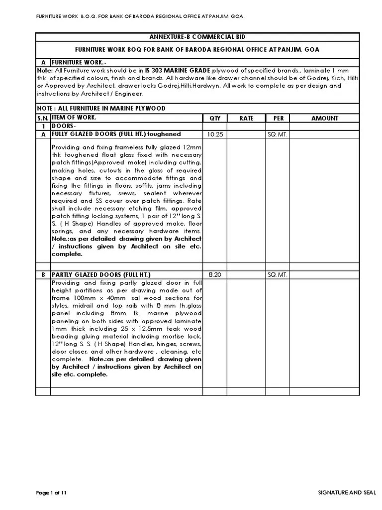 4 Furniture Work Boq PDF Door Plywood