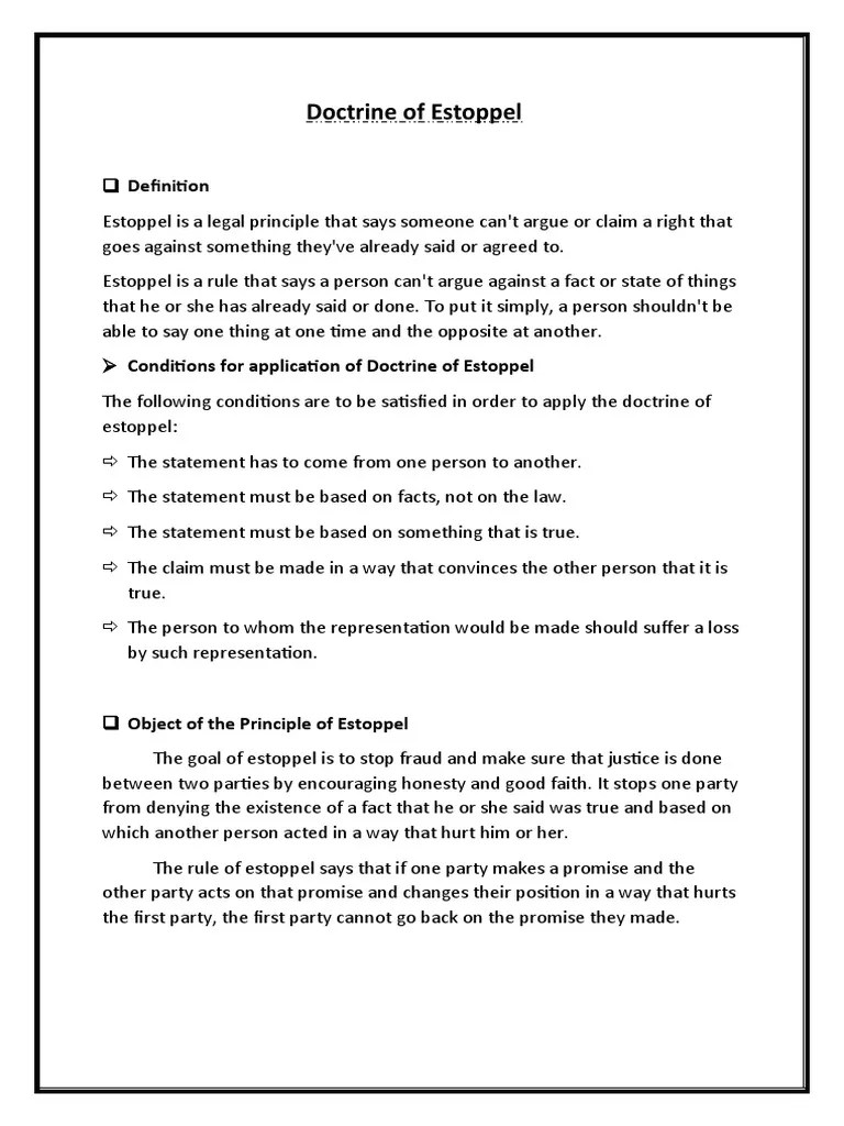 Doctrine of Estoppel PDF Estoppel Res Judicata