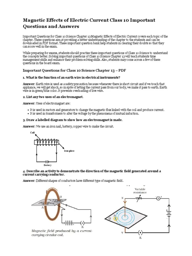 Effects of Electric Current Class 10 Important Questions and