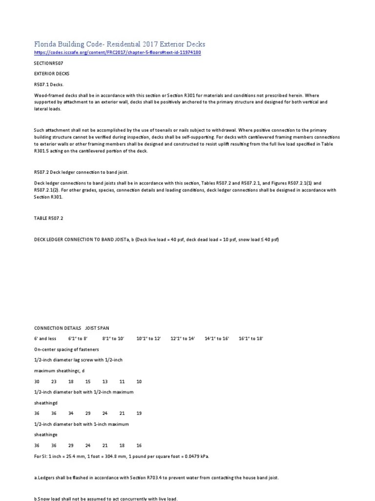 Florida Building Code Exterior Decks PDF Screw Building Engineering