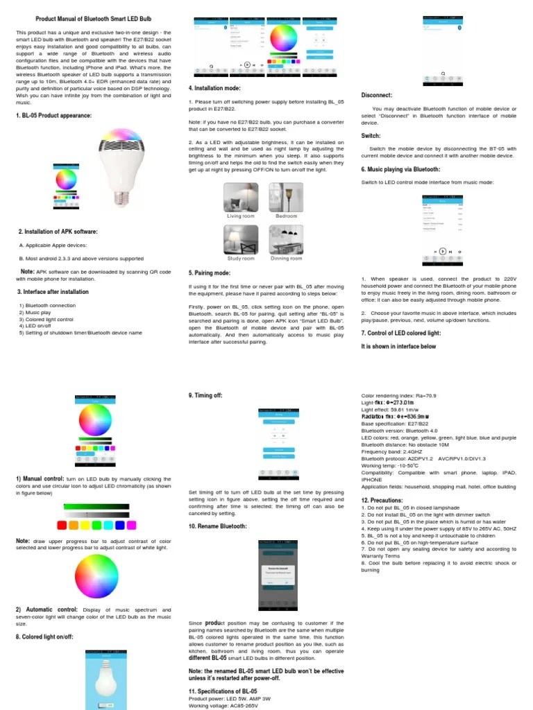 bluetooth-bl-05-e27-b22--led-smart-bulb-manual-original | PDF