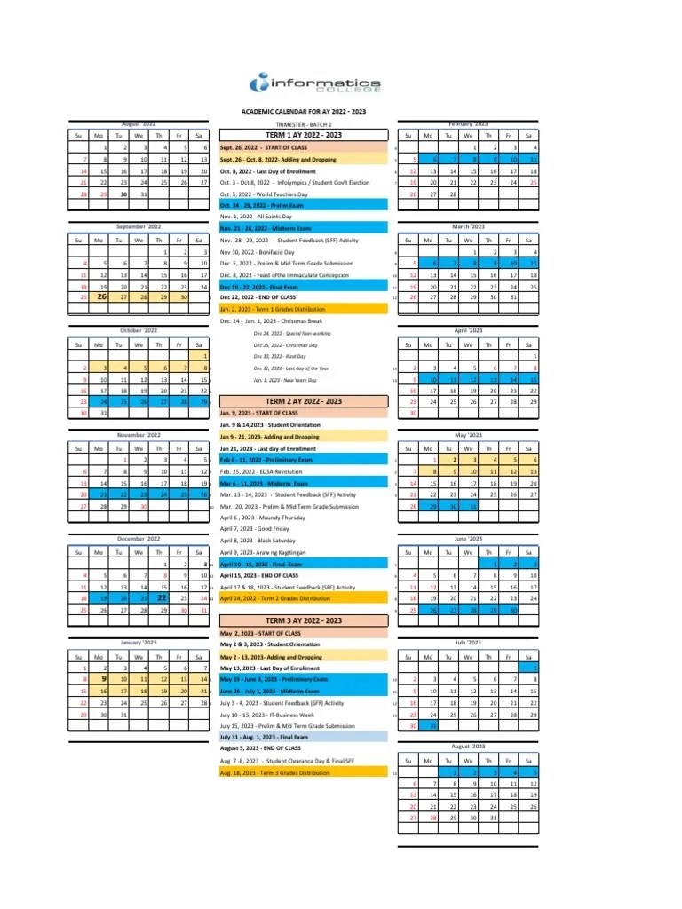 HE Academic Calendar TRIMESTER BATCH 2 PDF Academic Term Academia
