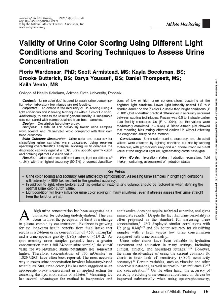 Validity of Urine Color Scoring Using Different Light Conditions and