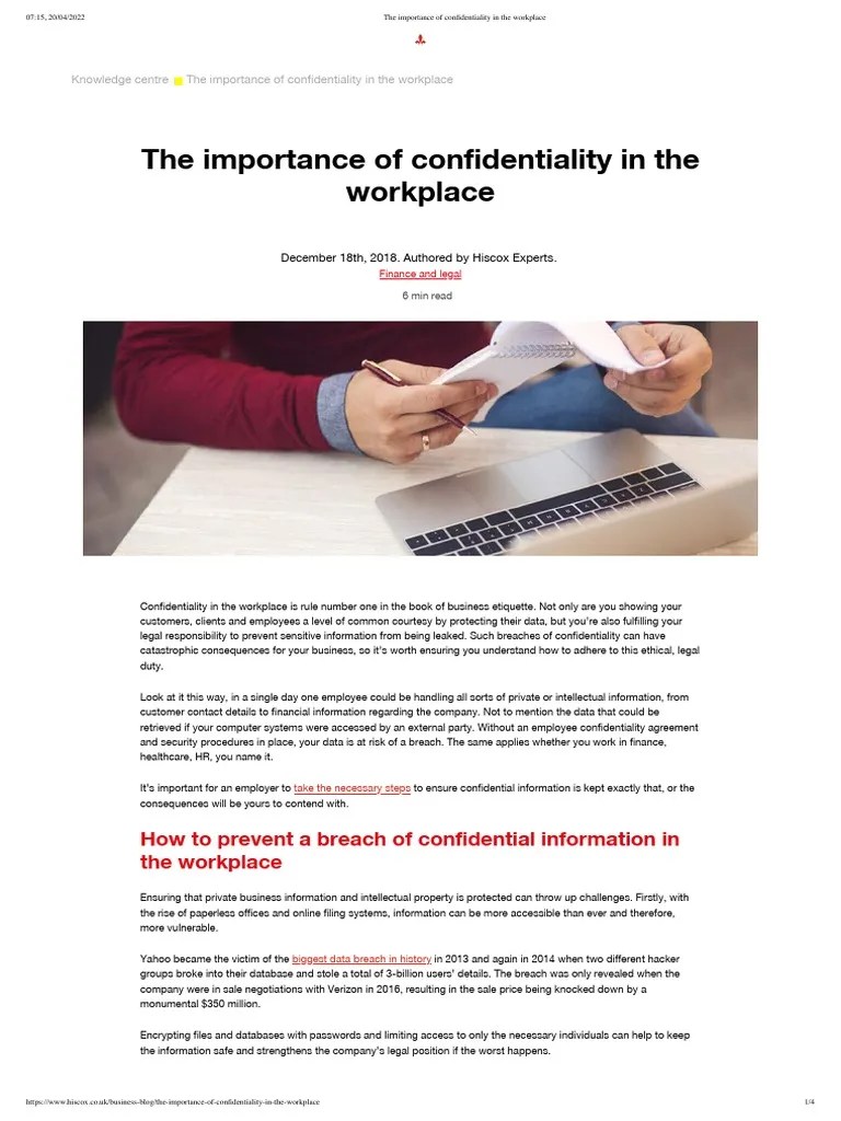The Importance of Confidentiality in The Workplace PDF