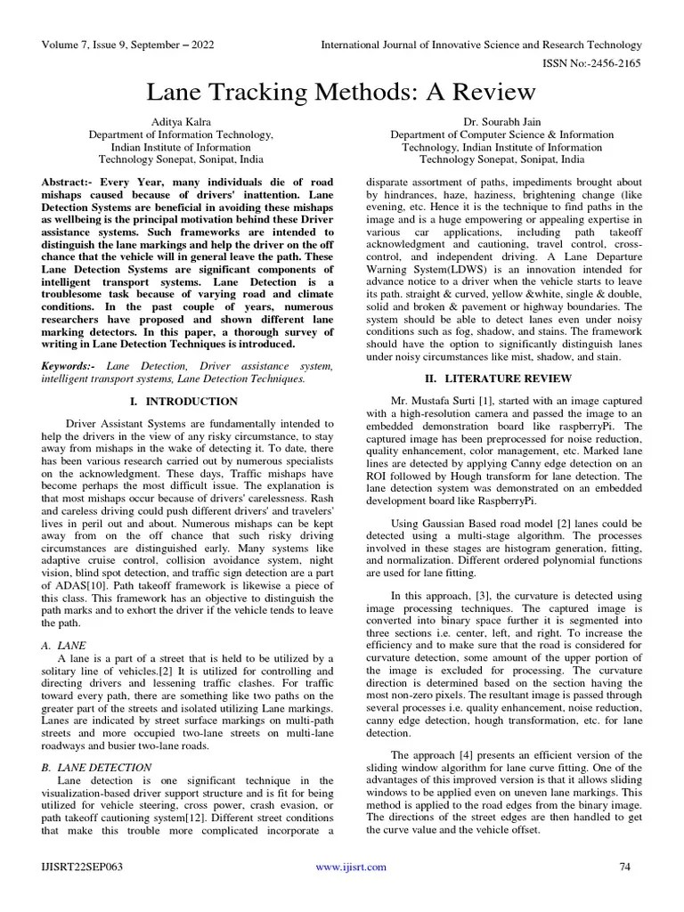 Lane Tracking Methods A Review PDF Multidimensional Signal