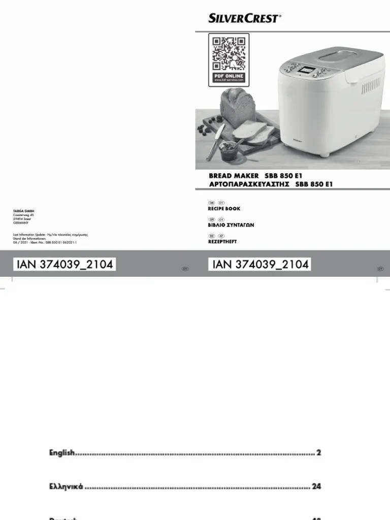 Recipe Book Silvercrest Bread Maker SBB 850 E1 PDF Breads Tablespoon