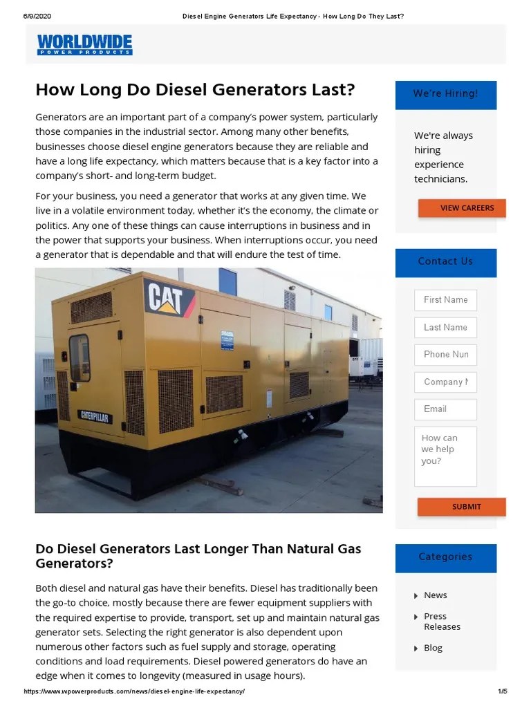 Diesel Engine Generators Life Expectancy How Long Do They Last PDF
