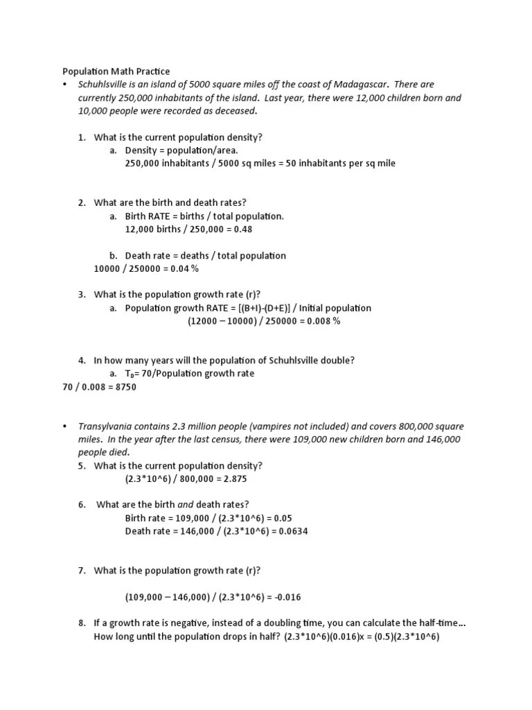 Population Math Practice | PDF | Environmental Science | Environmental