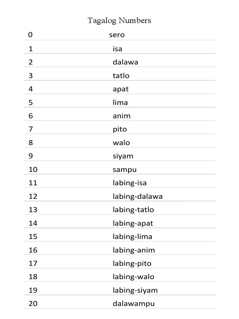 Tagalog Numbers PDF