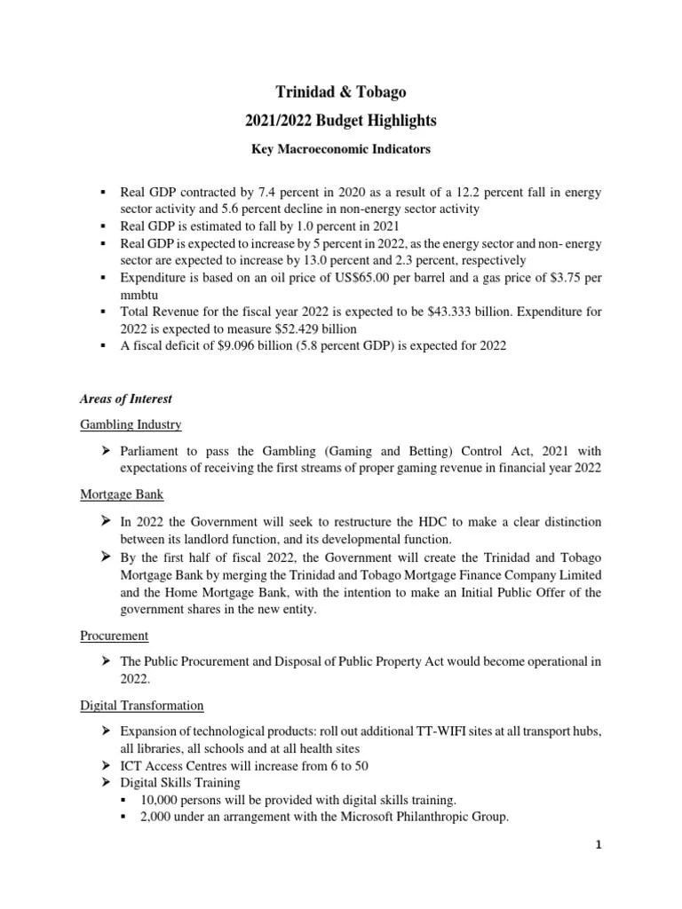 Trinidad and Tobago 2022 Budget Highlights PDF Taxes Value Added Tax