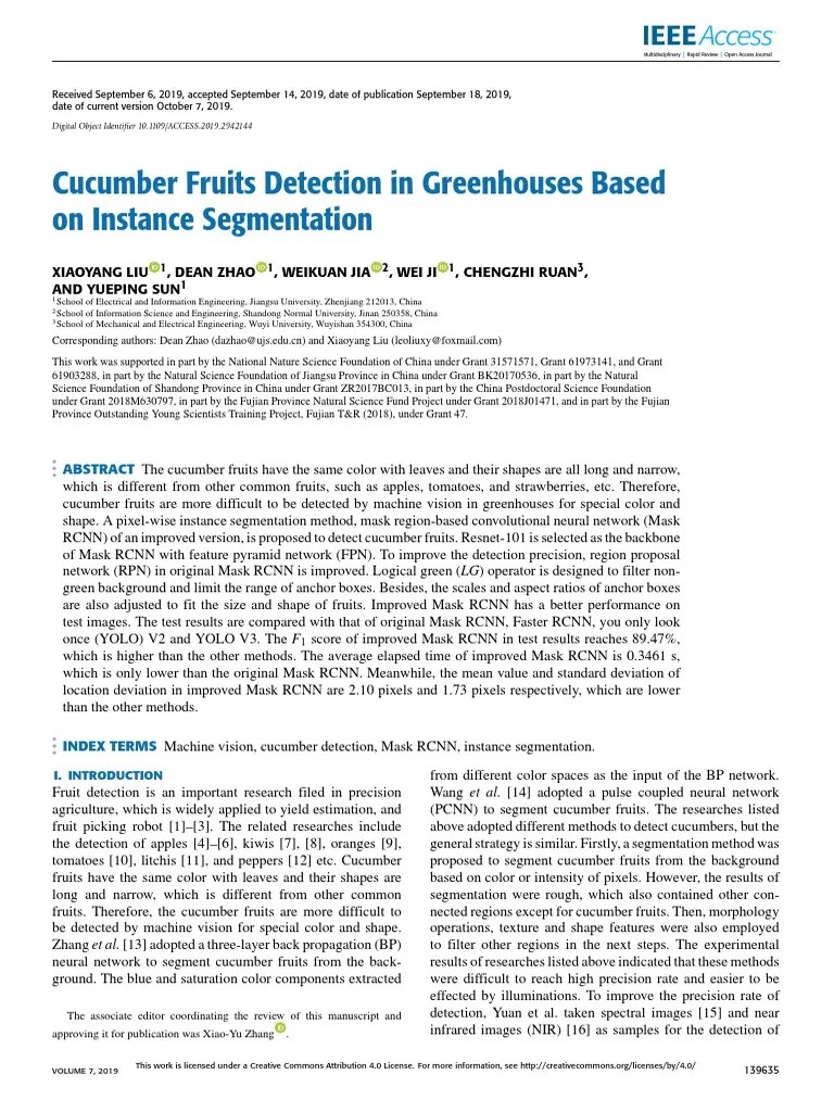 Cucumber Fruits Detection in Greenhouses Based On Instance Segmentation